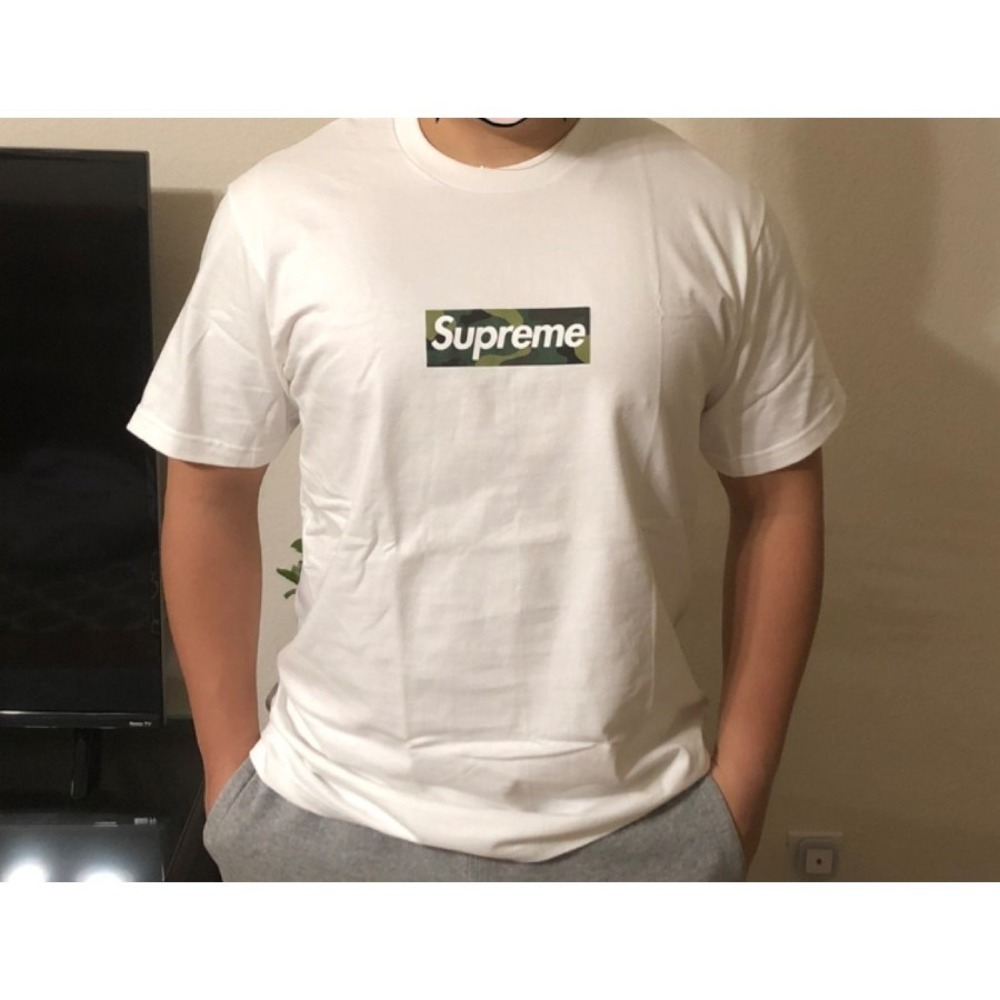 Supreme White Tee with Camouflage Logo